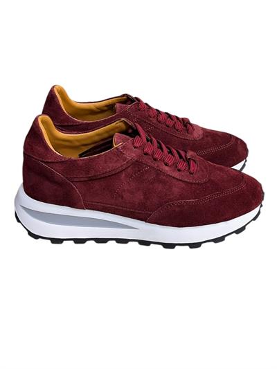 Bordo Hakiki Deri Süet Bağcıklı Comfort Sneaker