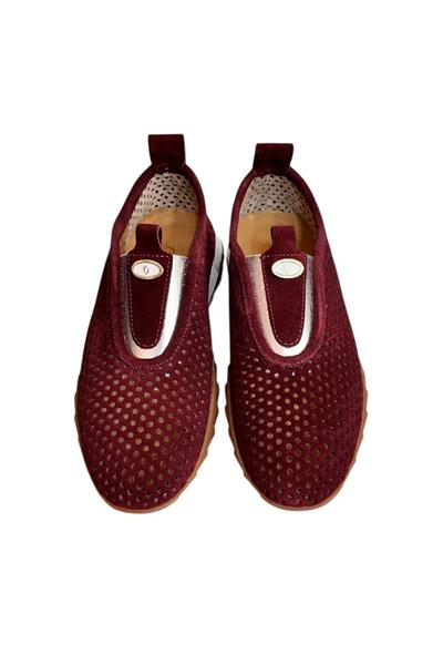 Bordo Hakiki Deri Süet Delikli Comfort Taban Spor Ayakkabı