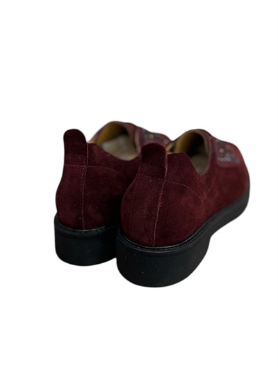 Bordo Hakiki Deri Süet Taş Detay Comfort  Loafer