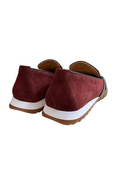 Bordo Hakiki Deri Süet Toka Detay Comfort Taban Spor Loafer