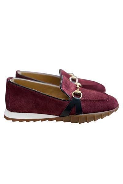 Bordo Hakiki Deri Süet Toka Detay Comfort Taban Spor Loafer