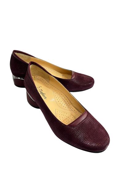 Bordo Hakiki Deri Topuklu Ayakkabı