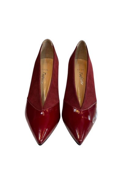 Bordo Hakiki Deri Topuklu Ayakkabı