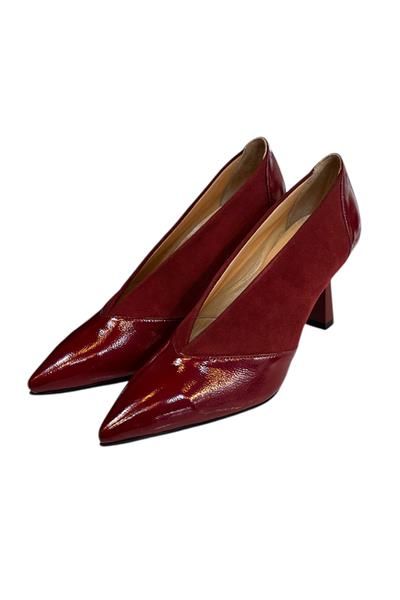 Bordo Hakiki Deri Topuklu Ayakkabı