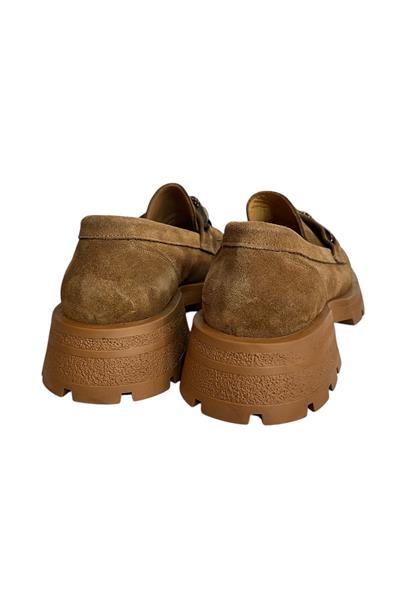 Camel Hakiki Deri Kalın Taban Loafer