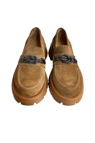 Camel Hakiki Deri Kalın Taban Loafer