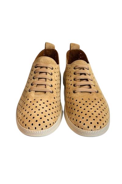 Camel Hakiki Deri Süet Delikli Comfort Taban Bağcıklı Ayakkabı