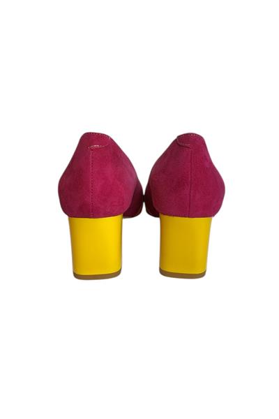 Fuşya  Hakiki Deri Önden Toka Detaylı Topuklu Ayakkabı