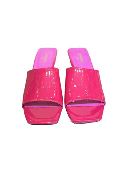 Fuşya Hakiki Deri Rugan Topuklu Terlik