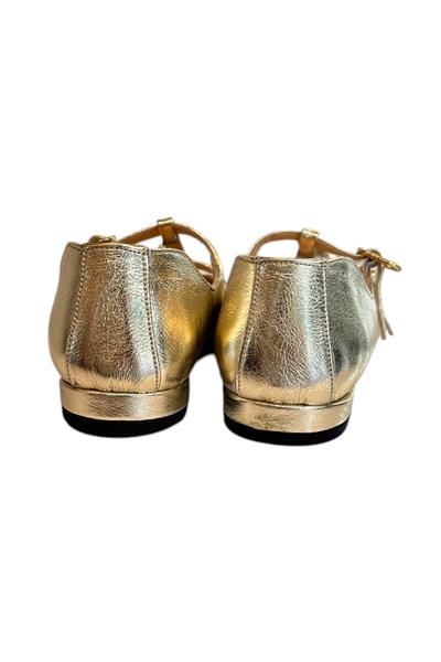 Gold Hakiki  Deri Çift Bantlı Babet Ayakkabı