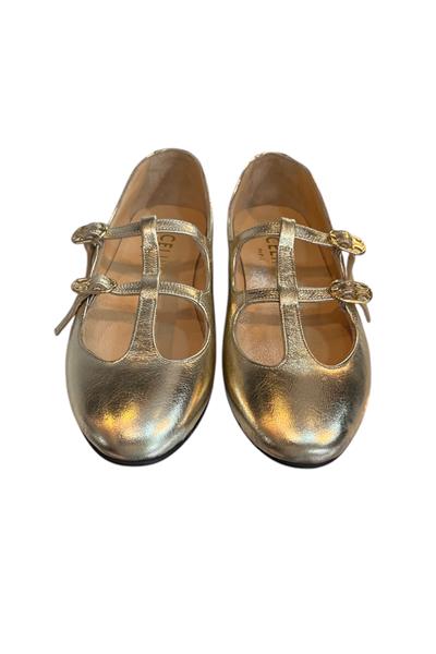 Gold Hakiki  Deri Çift Bantlı Babet Ayakkabı