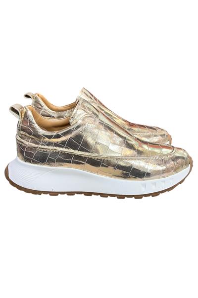 Gold Hakiki Deri Krokodil Desen Comfort Taban Sneaker