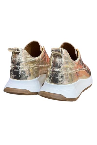 Gold Hakiki Deri Krokodil Desen Comfort Taban Sneaker
