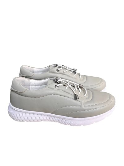 Gri Hakiki Deri Comfort Taban Lastik Bağlı Sneaker