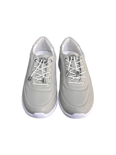 Gri Hakiki Deri Comfort Taban Lastik Bağlı Sneaker