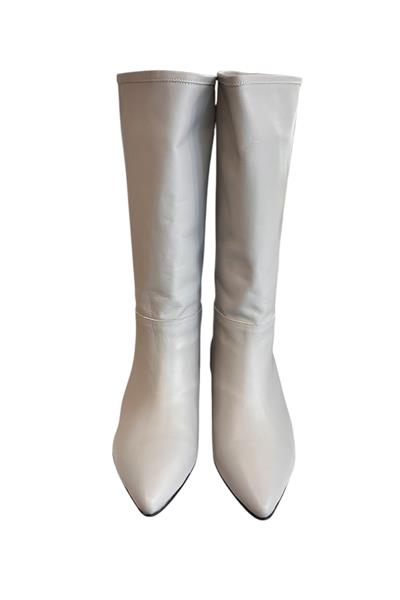 Gri Hakiki Deri Kısa Boy Çizme 