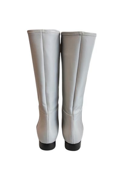 Gri Hakiki Deri Kısa Boy Çizme 