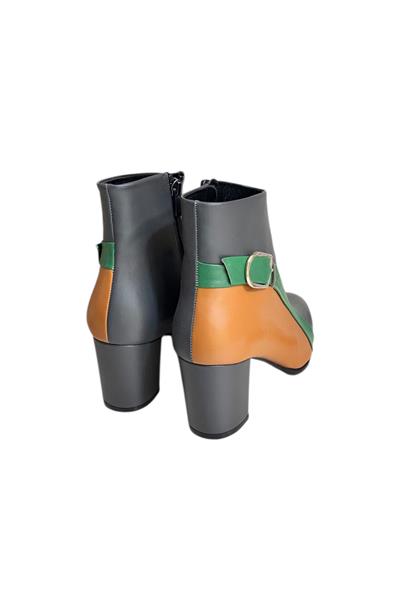 Gri Hakiki Deri Topuklu Bot Renk Geçişli