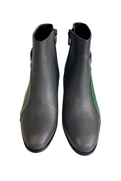 Gri Hakiki Deri Topuklu Bot Renk Geçişli