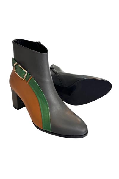 Gri Hakiki Deri Topuklu Bot Renk Geçişli