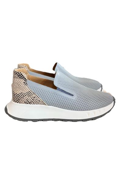 Gri Hakiki Deri Yanları Lastikli Comfort Taban Sneaker