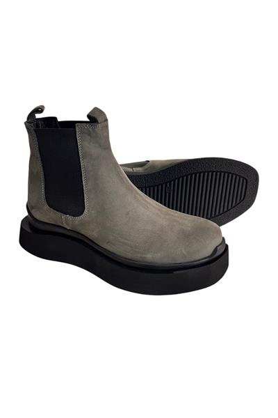 Gri Hakiki Nubuk Deri İçi Sıcak Astar Chelsea Bot