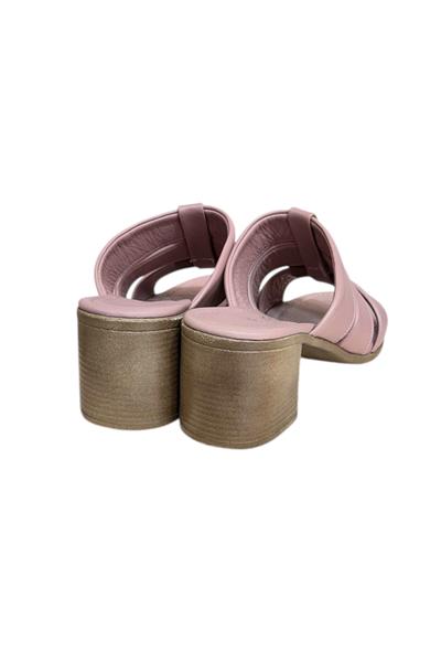 Gül Kurusu Hakiki Deri Bant Detaylı Topuklu Comfort Taban Terlik