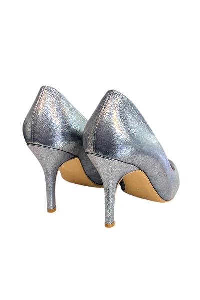 Gümüş Hakiki Deri Stiletto