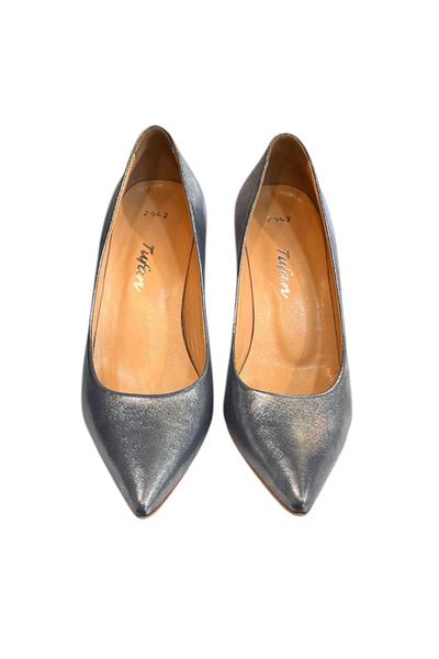 Gümüş Hakiki Deri Stiletto