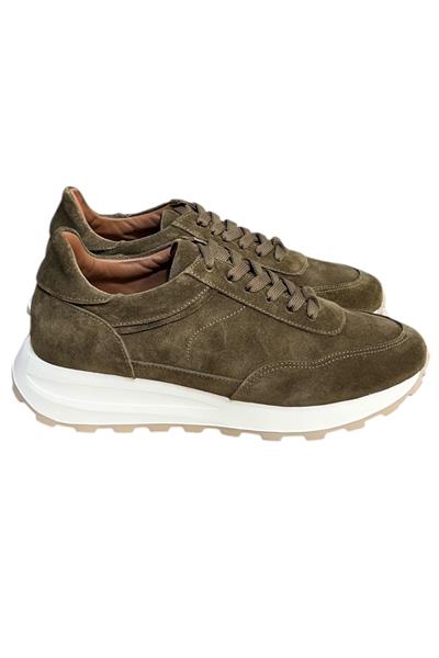 Haki Hakiki Deri Süet Bağcıklı Comfort Sneaker