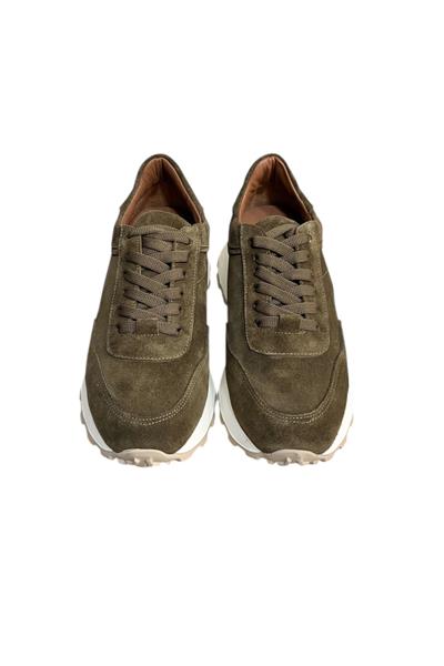 Haki Hakiki Deri Süet Bağcıklı Comfort Sneaker