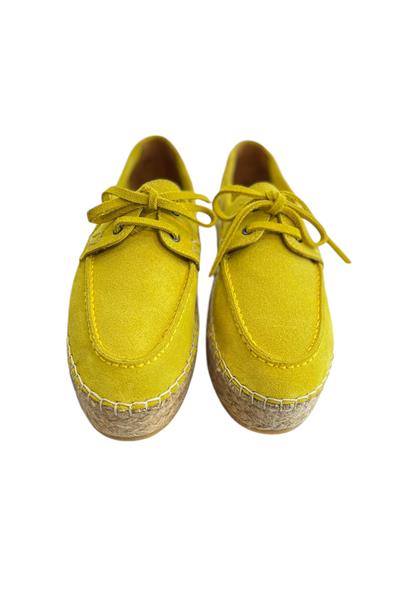 Hardal Hakiki Süet Hasır Taban Bağlı Loafer 