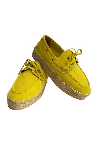 Hardal Hakiki Süet Hasır Taban Bağlı Loafer 