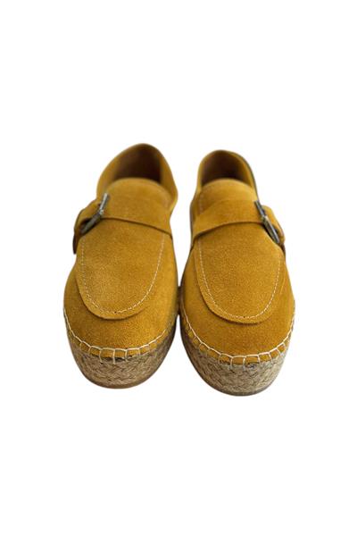 Hardal Hakiki Süet Hasır Taban Tokalı Loafer 