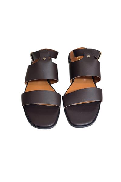 Kahve Hakiki Deri Çift Bant Bilekten Bağlı Bodrum Tarzı Sandalet 