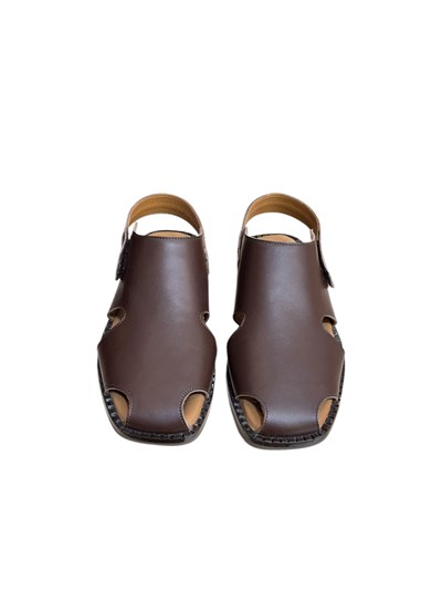 Kahve Hakiki Deri Comfort Taban Cırt Bantlı Sandalet