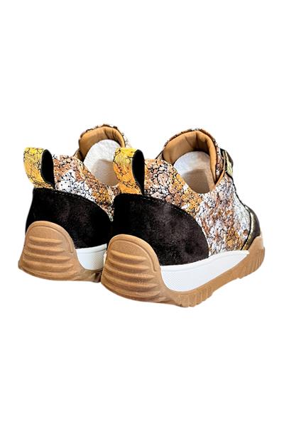 Kahve Hakiki Deri Desenli Comfort Taban Bağcıklı Sneaker