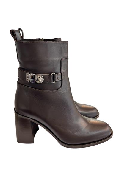 Kahve Hakiki  Deri İçi Sıcak Astarlı Topuklu Bot