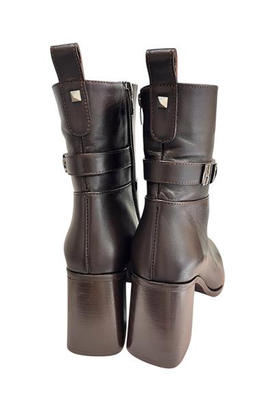 Kahve Hakiki  Deri İçi Sıcak Astarlı Topuklu Bot