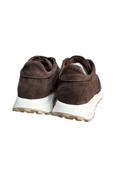 Kahve Hakiki Deri Süet Bağcıklı Comfort Sneaker