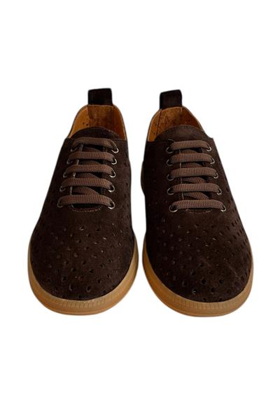 Kahve Hakiki Deri Süet Delikli Comfort Taban Bağcıklı Ayakkabı