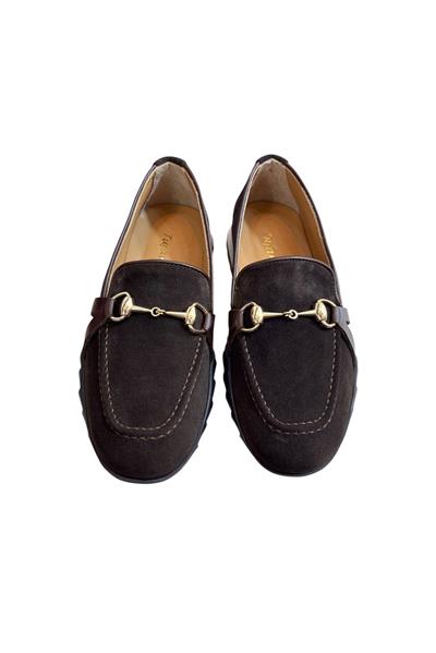 Kahve Hakiki Deri Süet Toka Detay Comfort Taban Spor Loafer