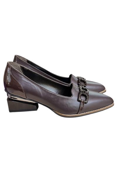 Kahve Hakiki Deri Toka Detay Ayakkabı