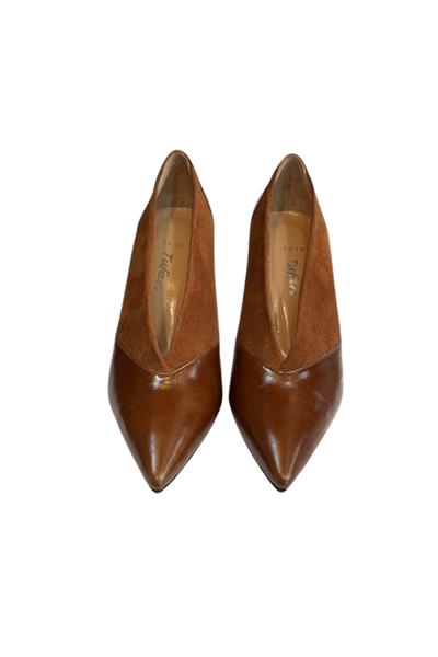 Kahve Hakiki Deri Topuklu Ayakkabı