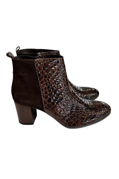 Kahve Hakiki Krokodil Deri Topuklu Bot