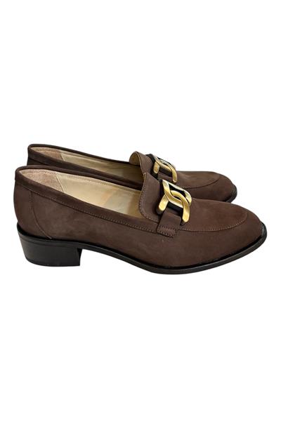 Kahve Hakiki Nubuk Deri Toka Detay Loafer