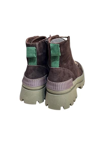 Kahve Hakiki Süet İçi Kürklü Yeşil Taban Yandan Fermuarlı Bot