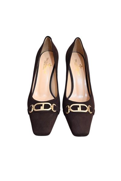 Kahve Süet Hakiki Deri Toka Detay Topuklu Ayakkabı