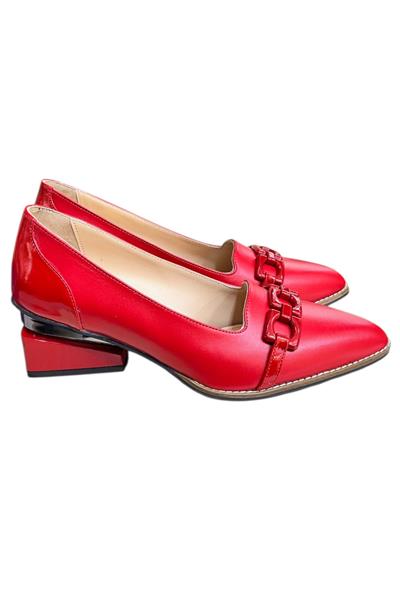 Kırmızı Hakiki Deri Toka Detay Ayakkabı