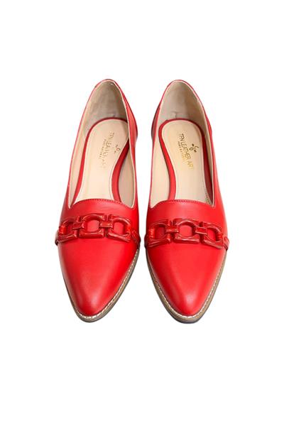 Kırmızı Hakiki Deri Toka Detay Ayakkabı